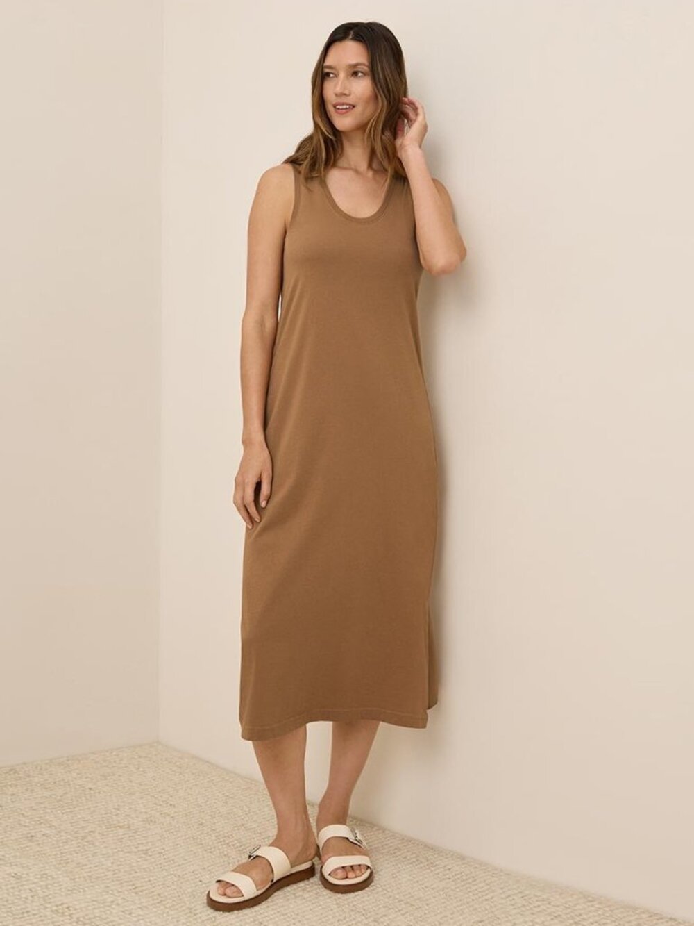 Pact Softspun Tank Midi Dress in Brown Sugar size XXL